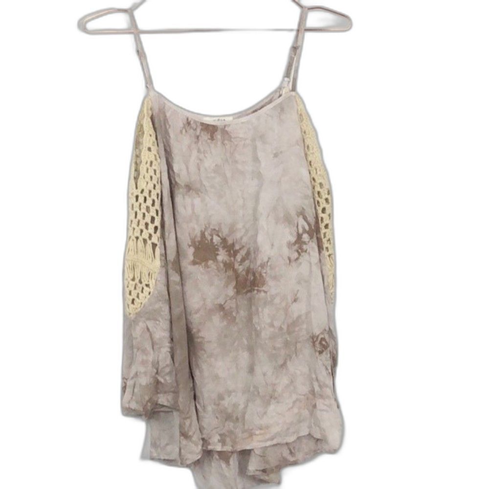 Umgee Tie Dye Crochet Cold-Shoulder stop Tan,Gray,Cream Like New Small RM-C